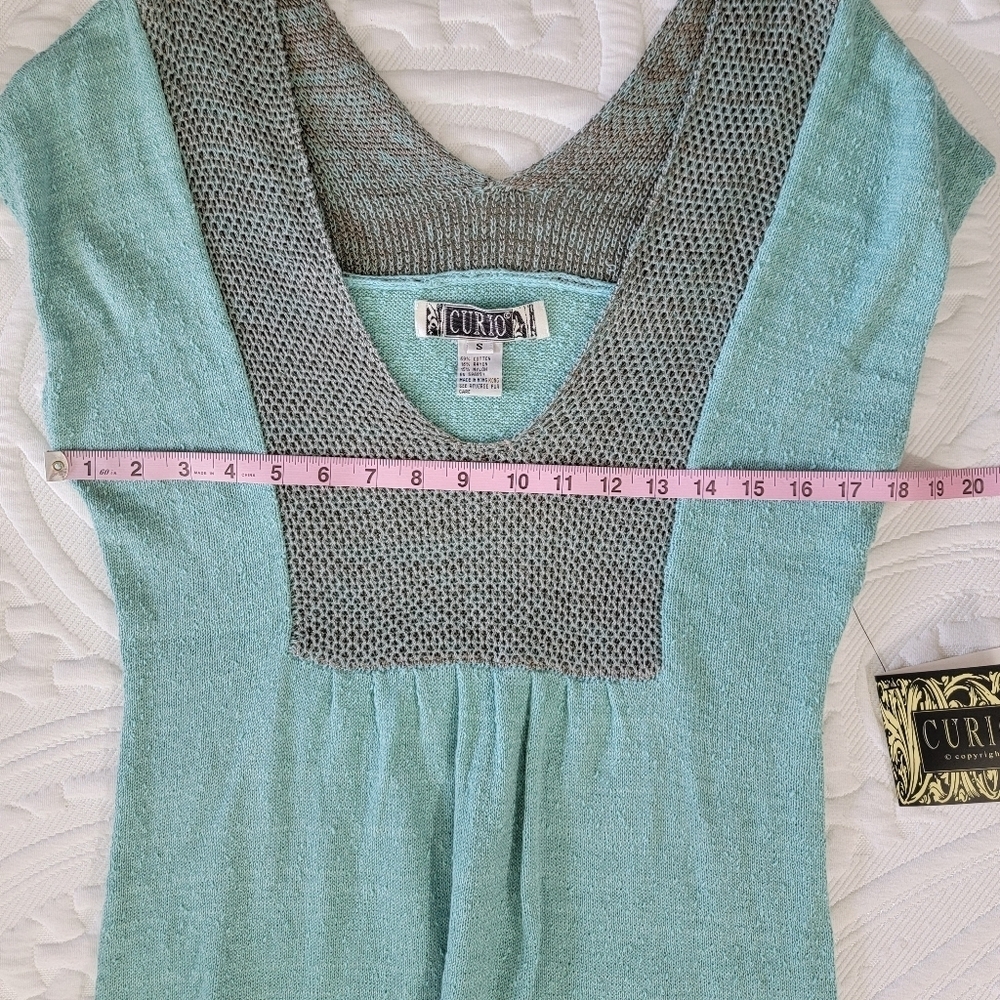 NWT Curio Teal Lightweight Knit Deep V Neck Sleeveless Metallic Thread Top Small - Picture 12 of 13